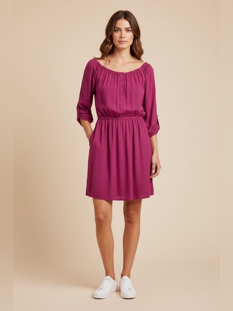 Shoshanna Smocked Silk Dress Fuchsia Size 2
